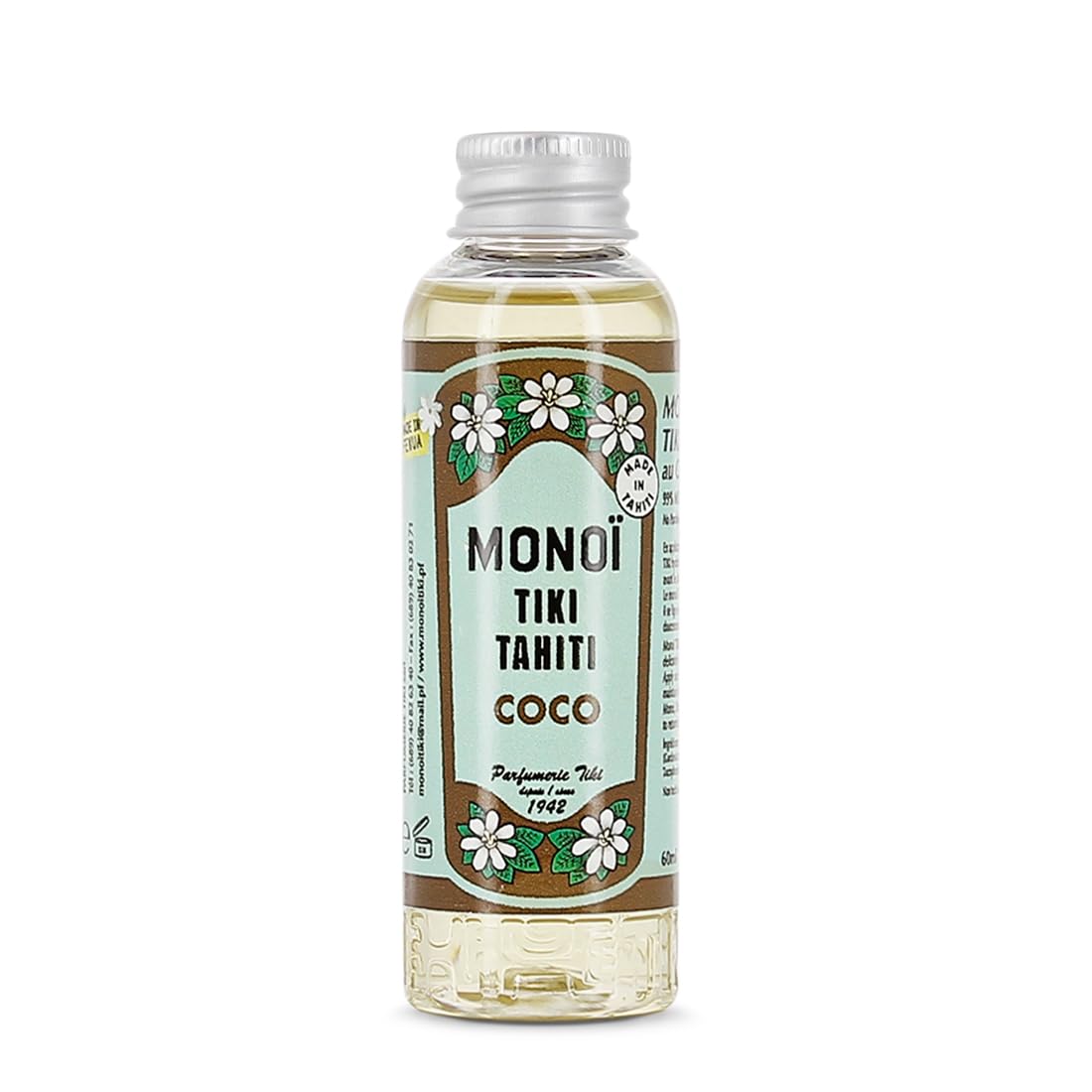 Tiki Monoï Coco 60 ml pour femmes envoûtantes et éclatante à la plage ou au yoga